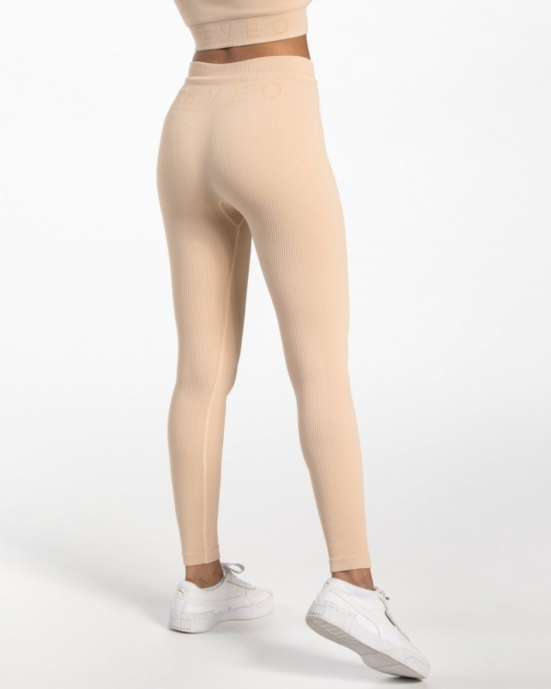 Beige Teveo Ribbed Women's Leggings | UK-PGZL81745