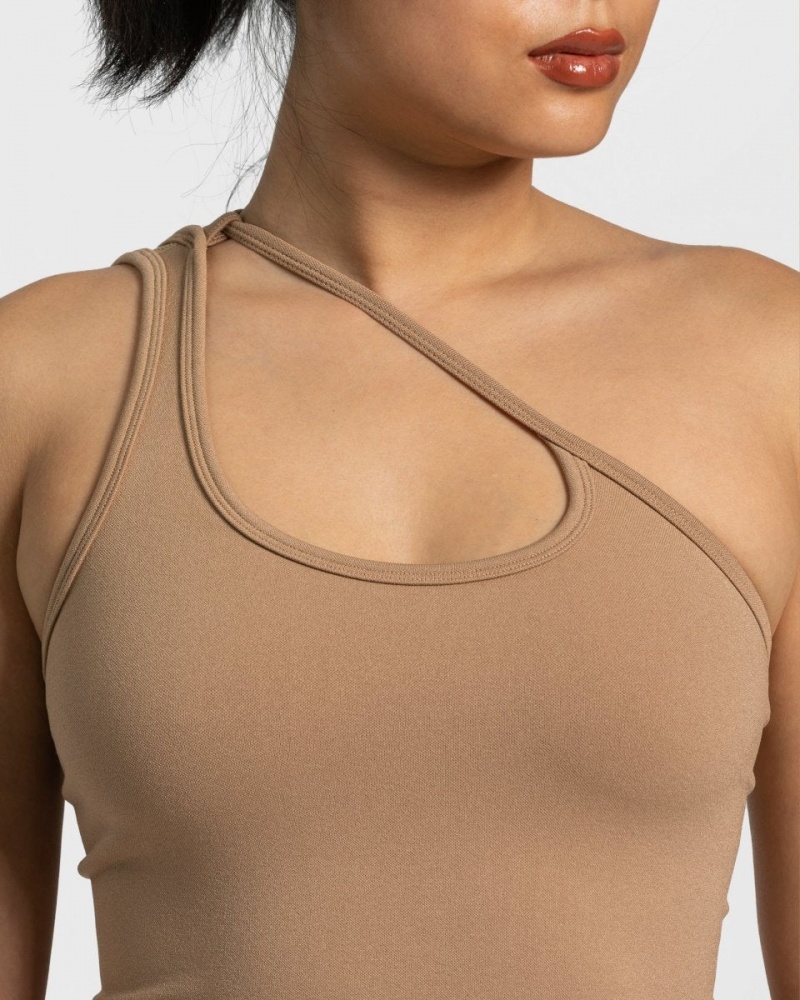 Beige Teveo Sassy One Shoulder Women's Tops | UK-CPGH13456