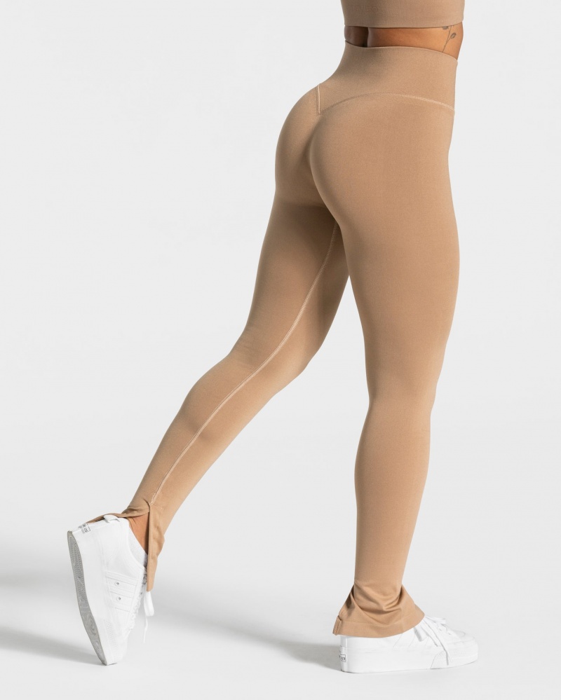 Beige Teveo Sassy Slit Women's Leggings | UK-LUFH06725