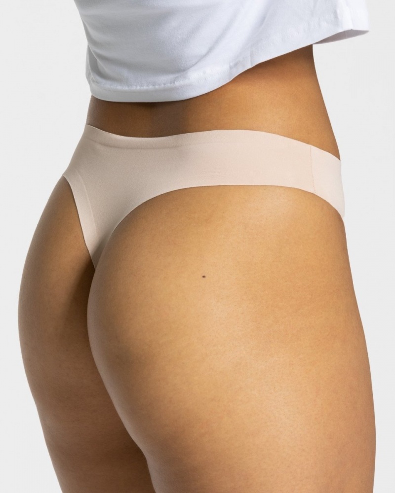 Beige Teveo Seamless (5s) Women's Thong | UK-FKGN68290