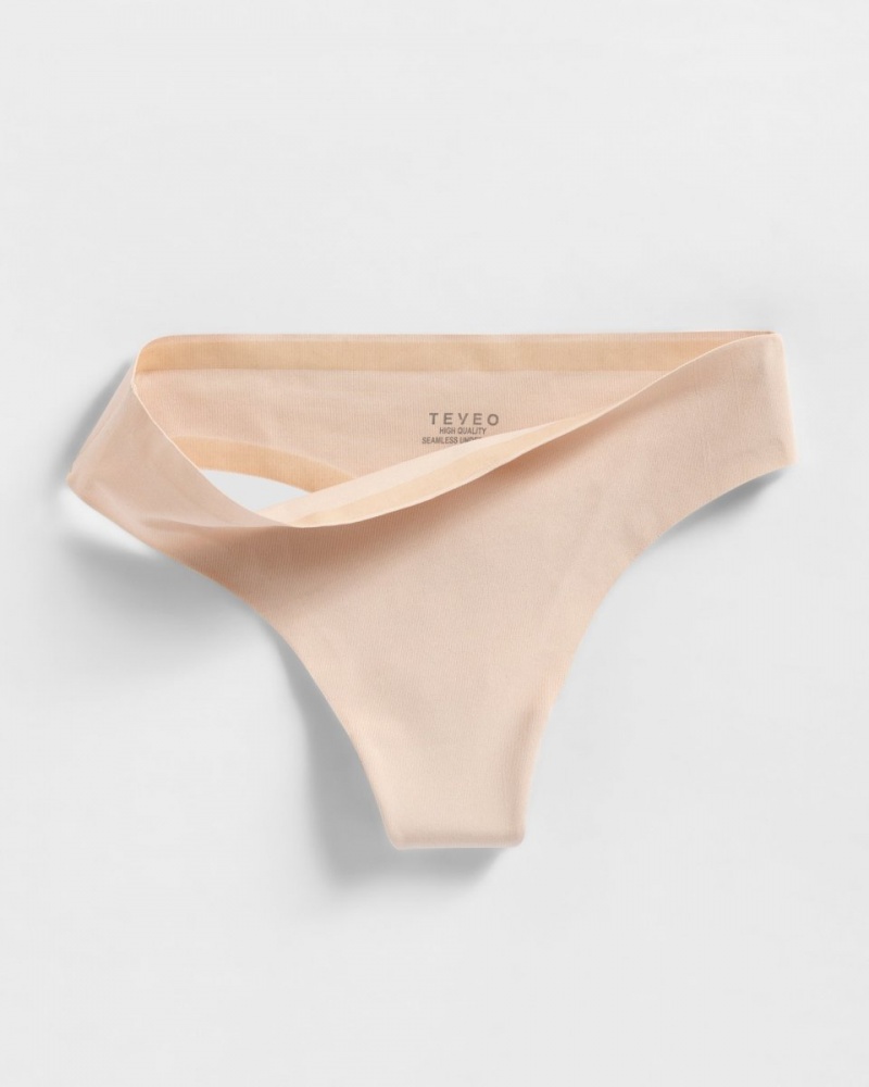 Beige Teveo Seamless (5s) Women's Thong | UK-FKGN68290