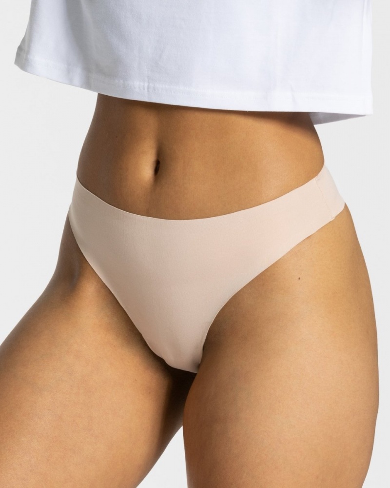 Beige Teveo Seamless (5s) Women\'s Thong | UK-FKGN68290