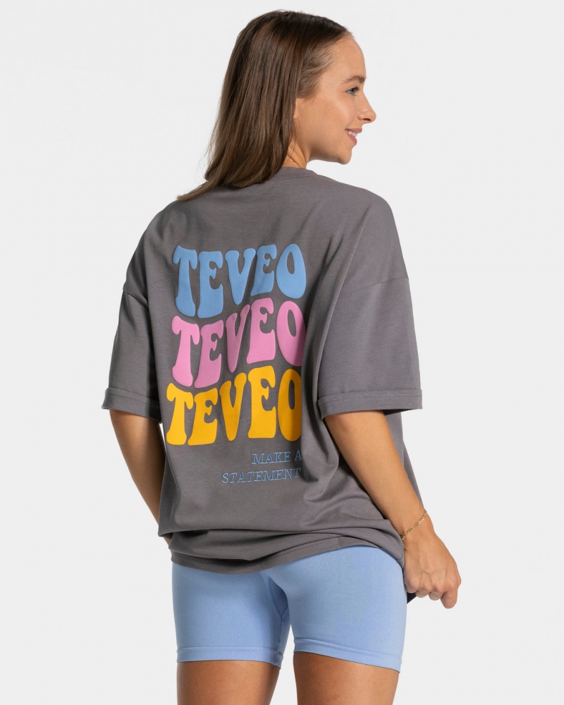 Black Grey Teveo Candy Oversized Women's T-Shirt | UK-OQYC82750