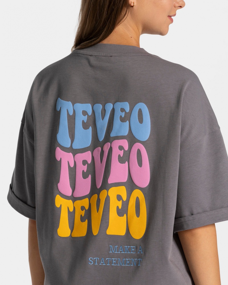 Black Grey Teveo Candy Oversized Women's T-Shirt | UK-OQYC82750