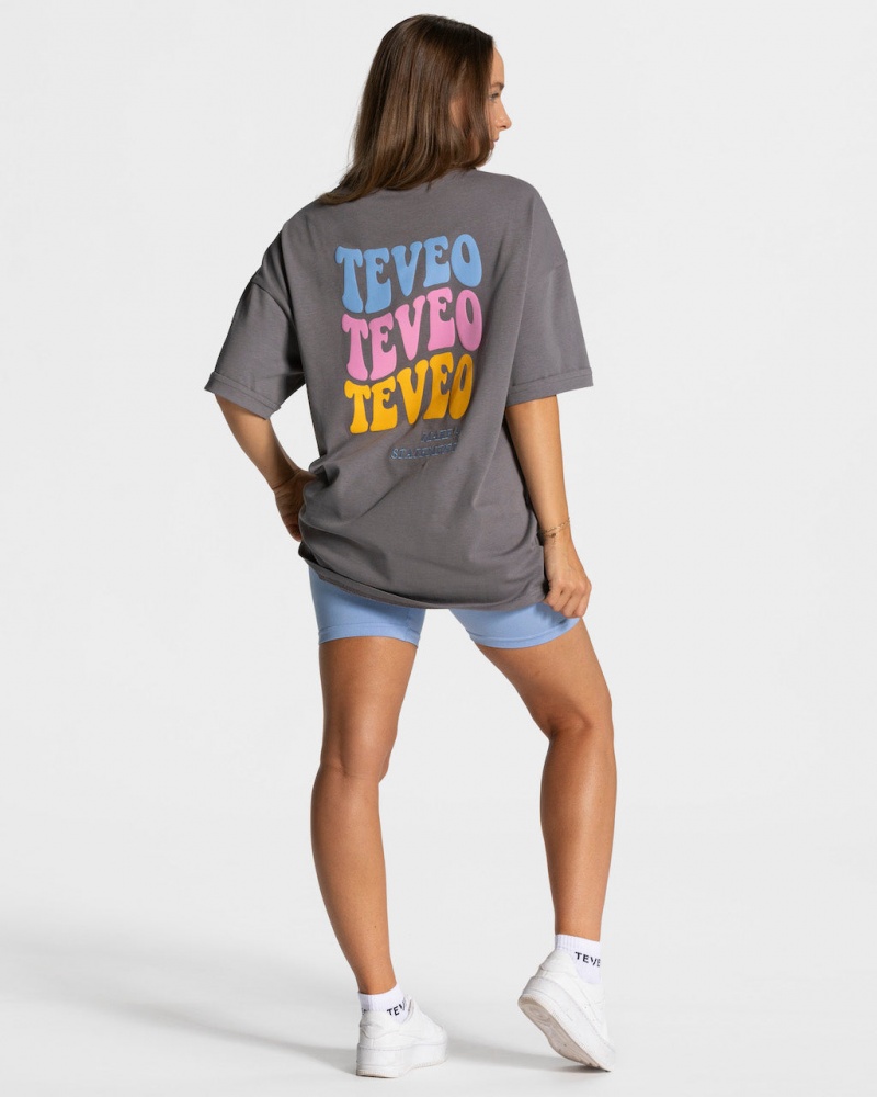 Black Grey Teveo Candy Oversized Women's T-Shirt | UK-OQYC82750