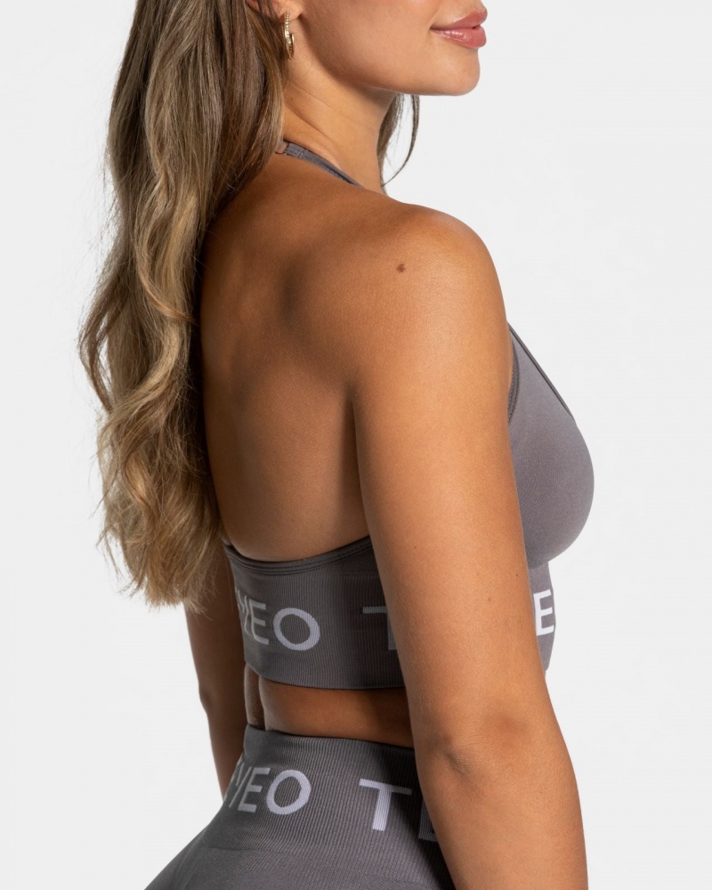 Black Grey Teveo Signature Neckholder Women's Sports Bra | UK-QAWP76985