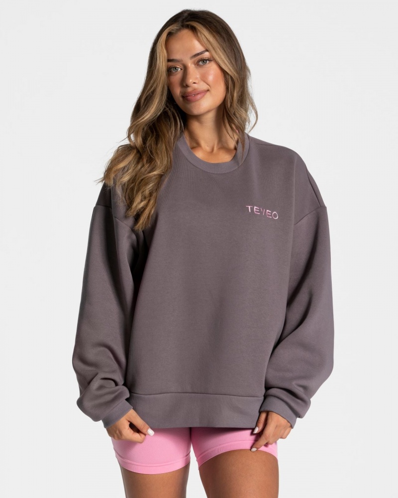 Black Grey Teveo Signature Oversized Women's Sweaters | UK-SJVF89173