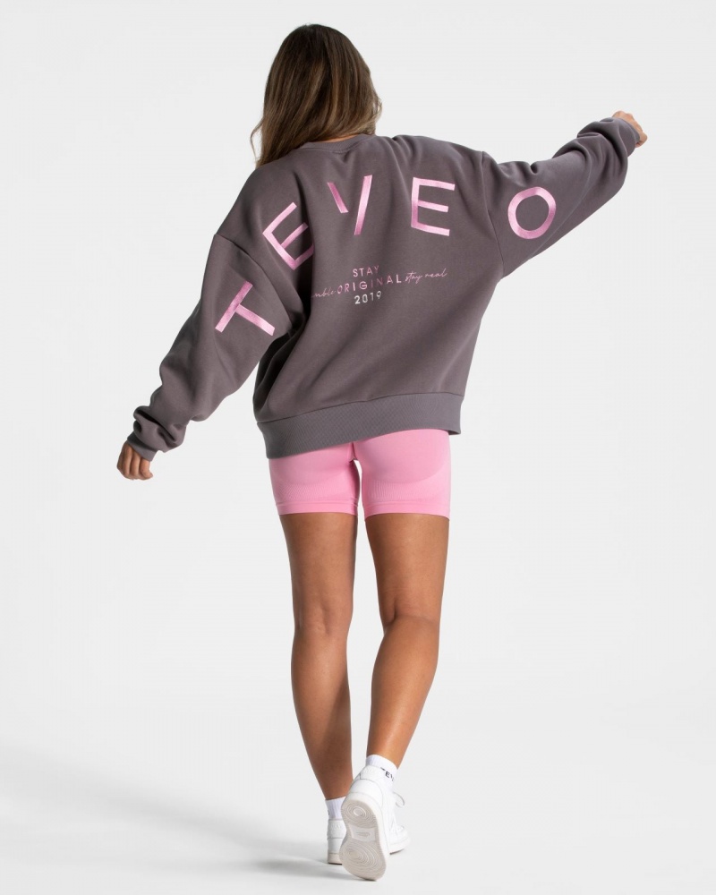 Black Grey Teveo Signature Oversized Women's Sweaters | UK-SJVF89173