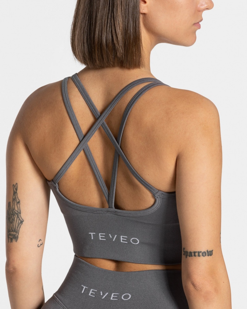 Black Grey Teveo Statement Women's Sports Bra | UK-GODQ31569