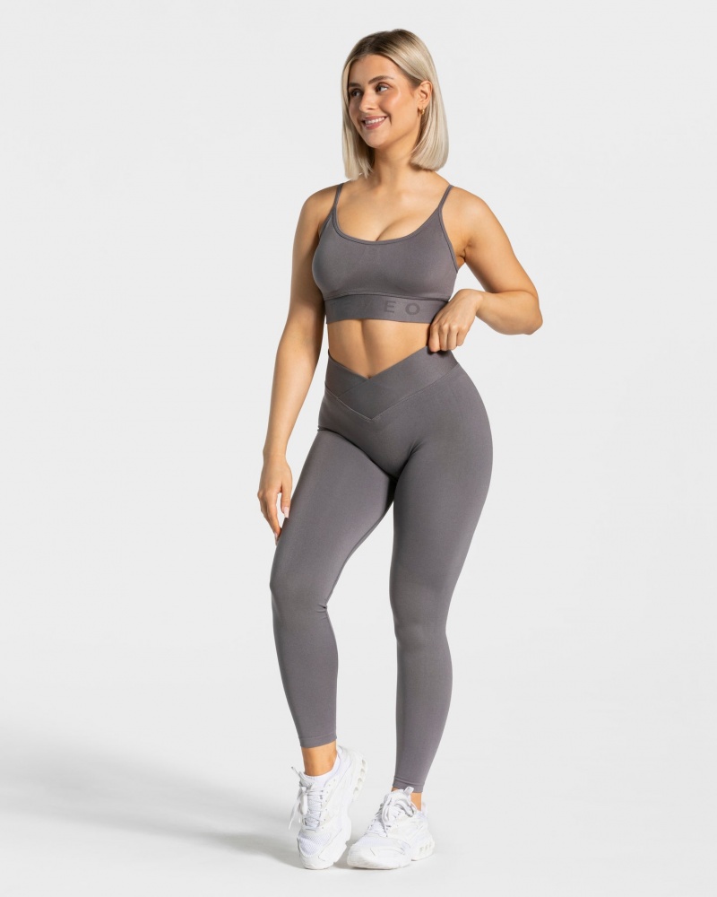 Black Grey Teveo V-Shape Women's Leggings | UK-PYUM20475