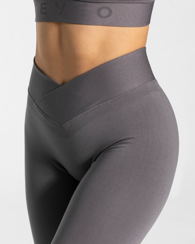 Black Grey Teveo V-Shape Women's Leggings | UK-PYUM20475