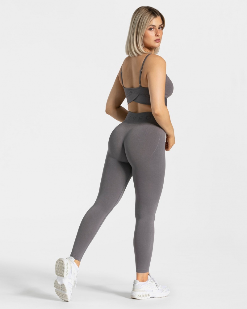 Black Grey Teveo V-Shape Women's Leggings | UK-PYUM20475