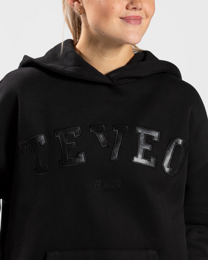 Black Teveo College Oversized Women's Hoodie | UK-LIMC46391