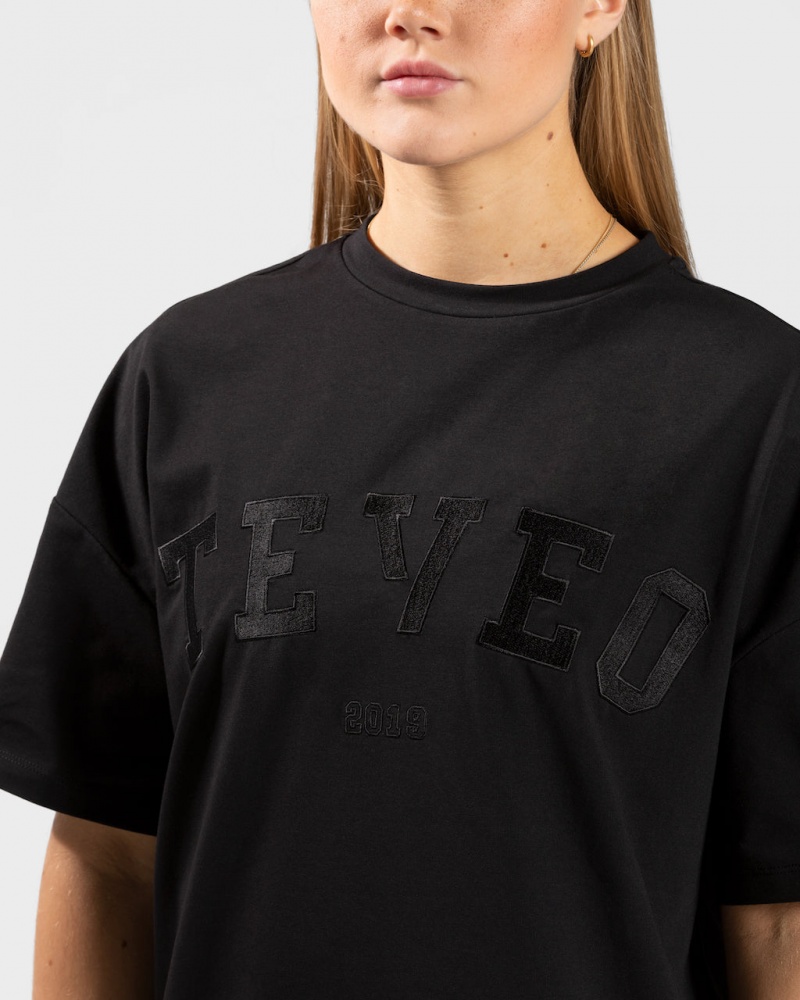 Black Teveo College Oversized Women's T-Shirt | UK-VAIX05897