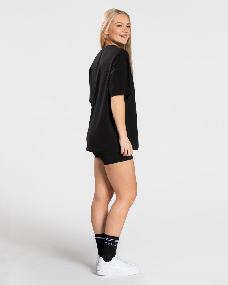 Black Teveo College Oversized Women's T-Shirt | UK-VAIX05897