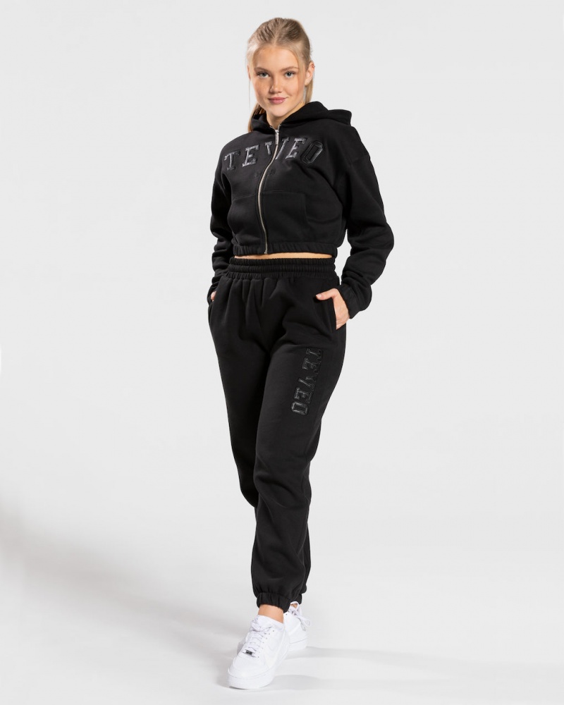 Black Teveo College Zip Women's Hoodie | UK-XCLT37186