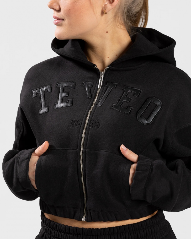 Black Teveo College Zip Women's Hoodie | UK-XCLT37186