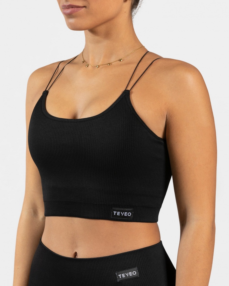 Black Teveo Elegant Strap Women's Tops | UK-THNF68430