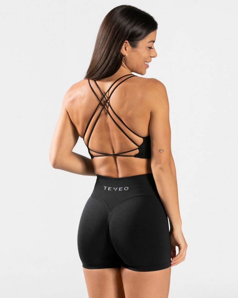 Black Teveo Everyday Backless Women's Tops | UK-YIWO51364