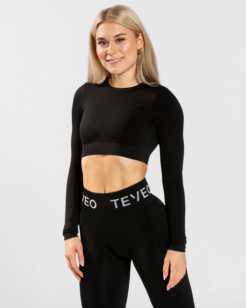 Black Teveo Everyday Cut Out Women's Long Sleeve | UK-PFVJ01394