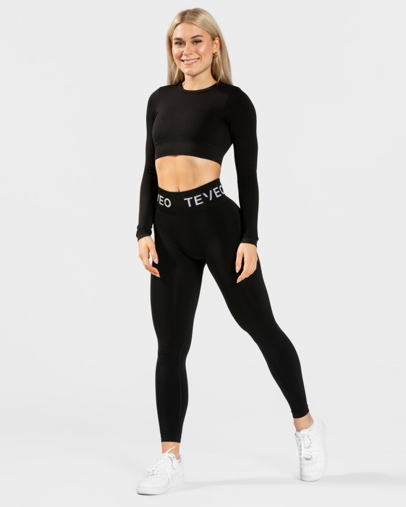 Black Teveo Everyday Cut Out Women's Long Sleeve | UK-PFVJ01394