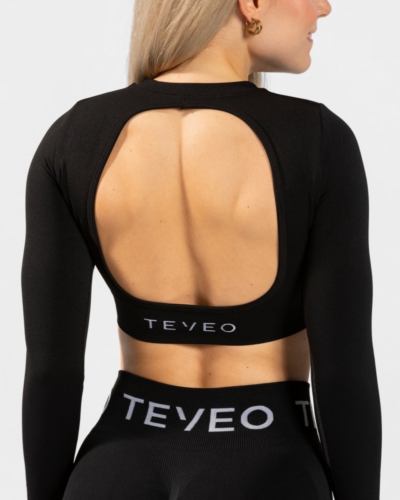 Black Teveo Everyday Cut Out Women's Long Sleeve | UK-PFVJ01394