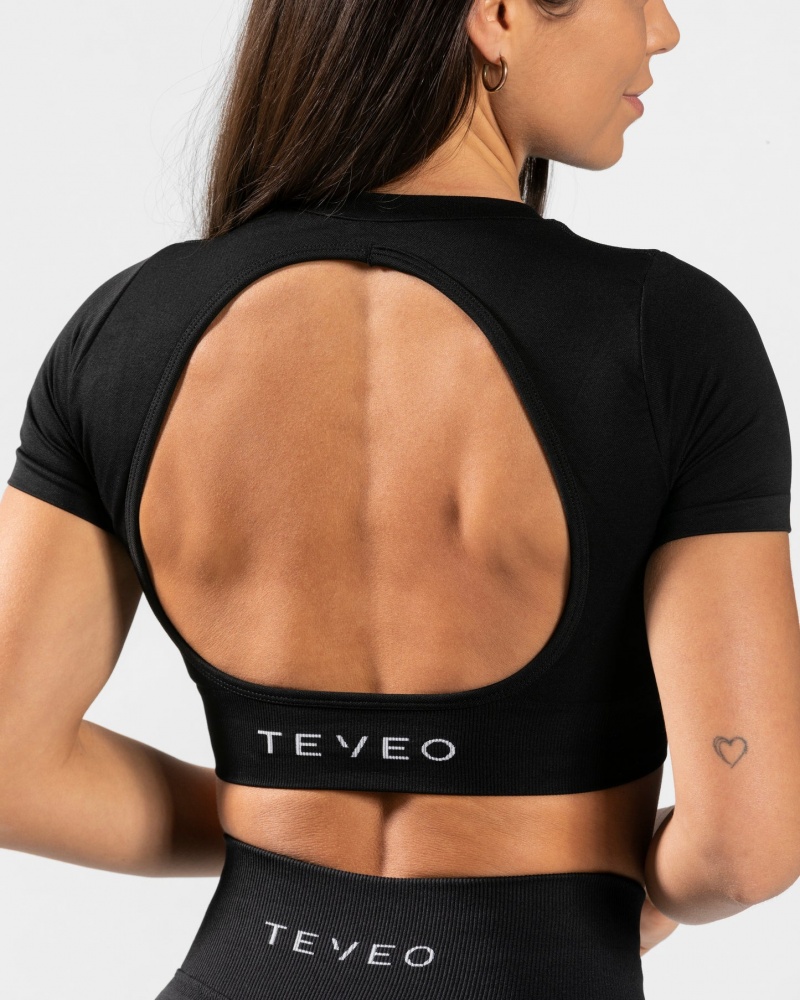 Black Teveo Everyday Cut Out Women's T-Shirt | UK-PCQN60384