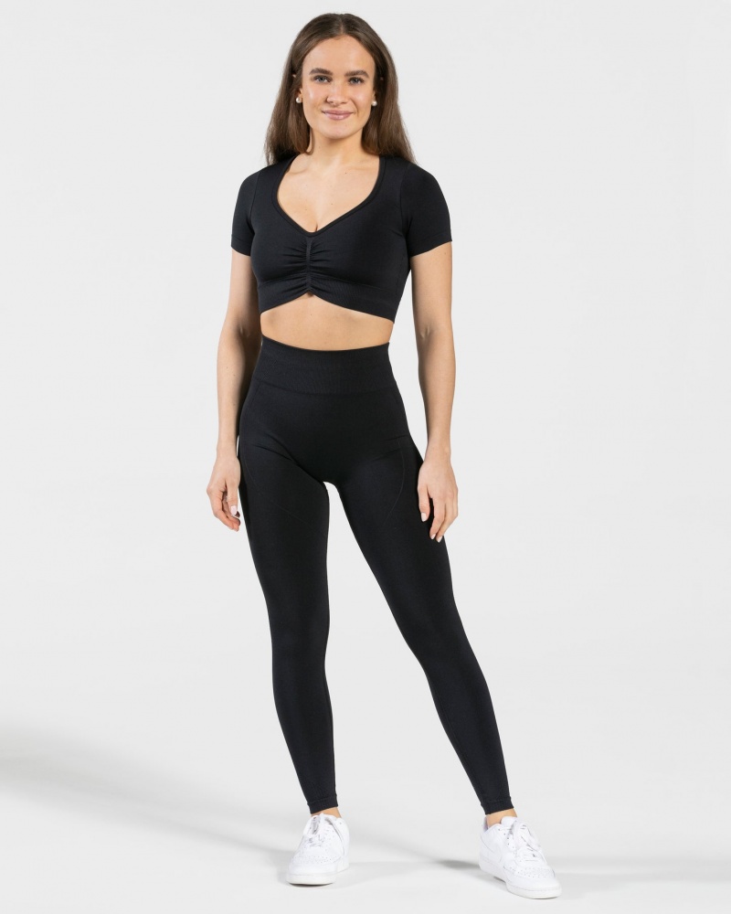 Black Teveo Focus Crop Women's Tops | UK-EZBV46125