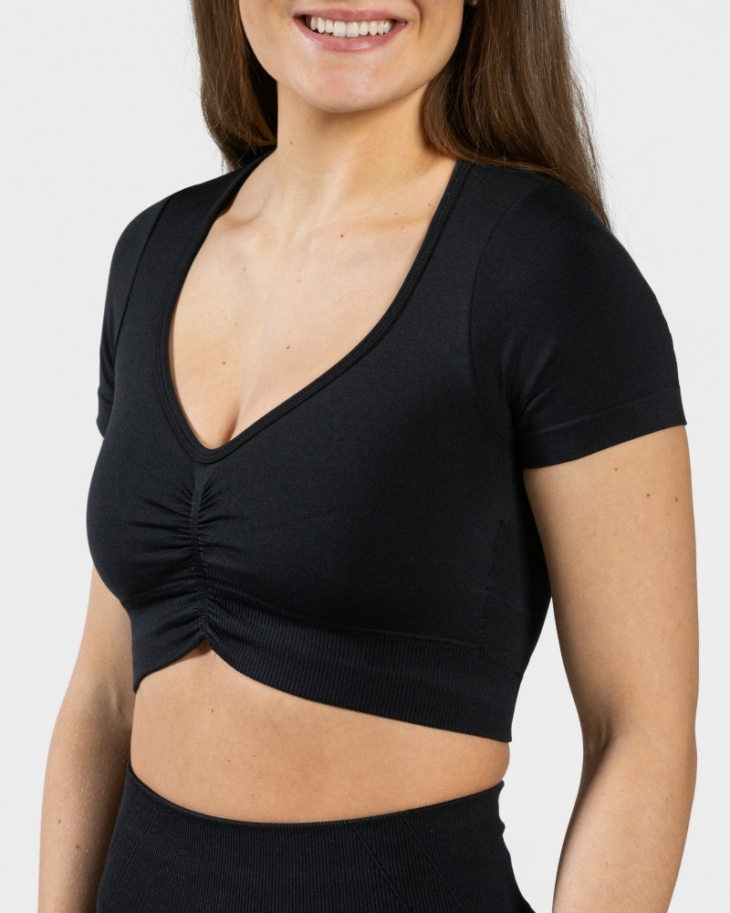 Black Teveo Focus Crop Women's Tops | UK-EZBV46125