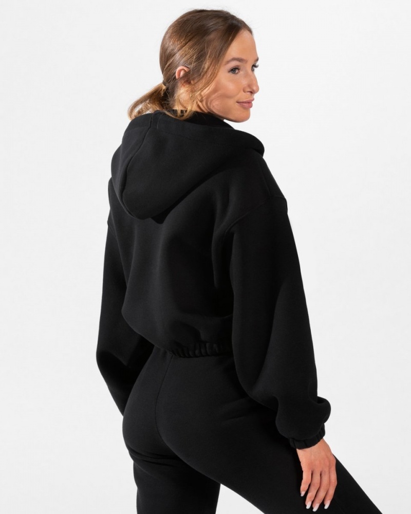 Black Teveo Iconic Oversized Women's Hoodie | UK-YFNP56198