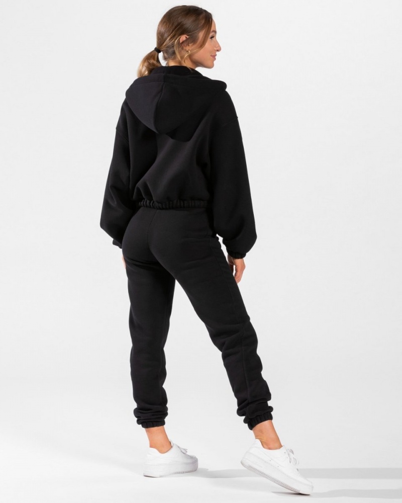 Black Teveo Iconic Oversized Women's Hoodie | UK-YFNP56198