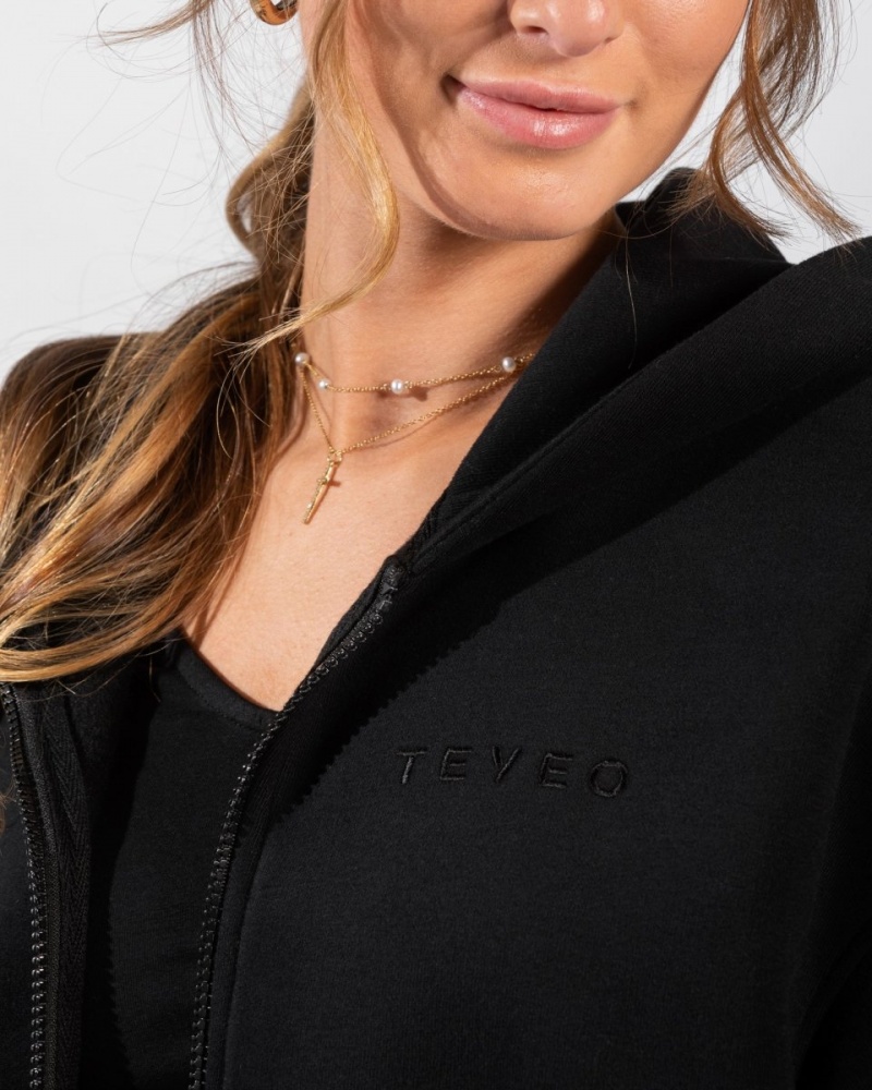 Black Teveo Iconic Oversized Women's Hoodie | UK-YFNP56198