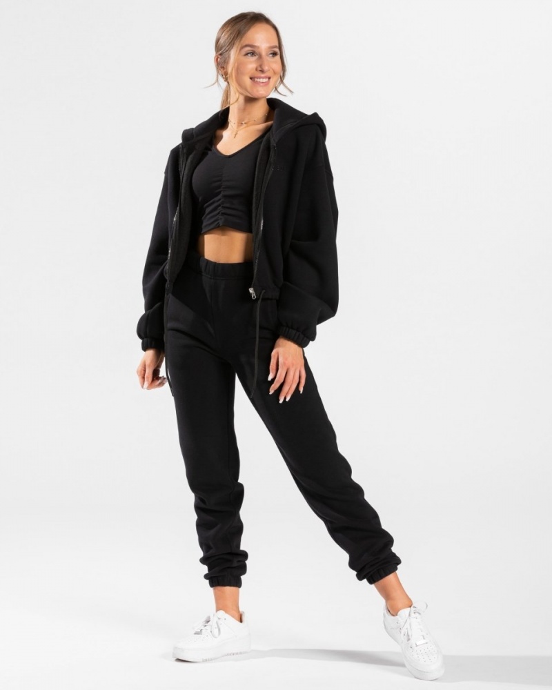 Black Teveo Iconic Oversized Women's Hoodie | UK-YFNP56198