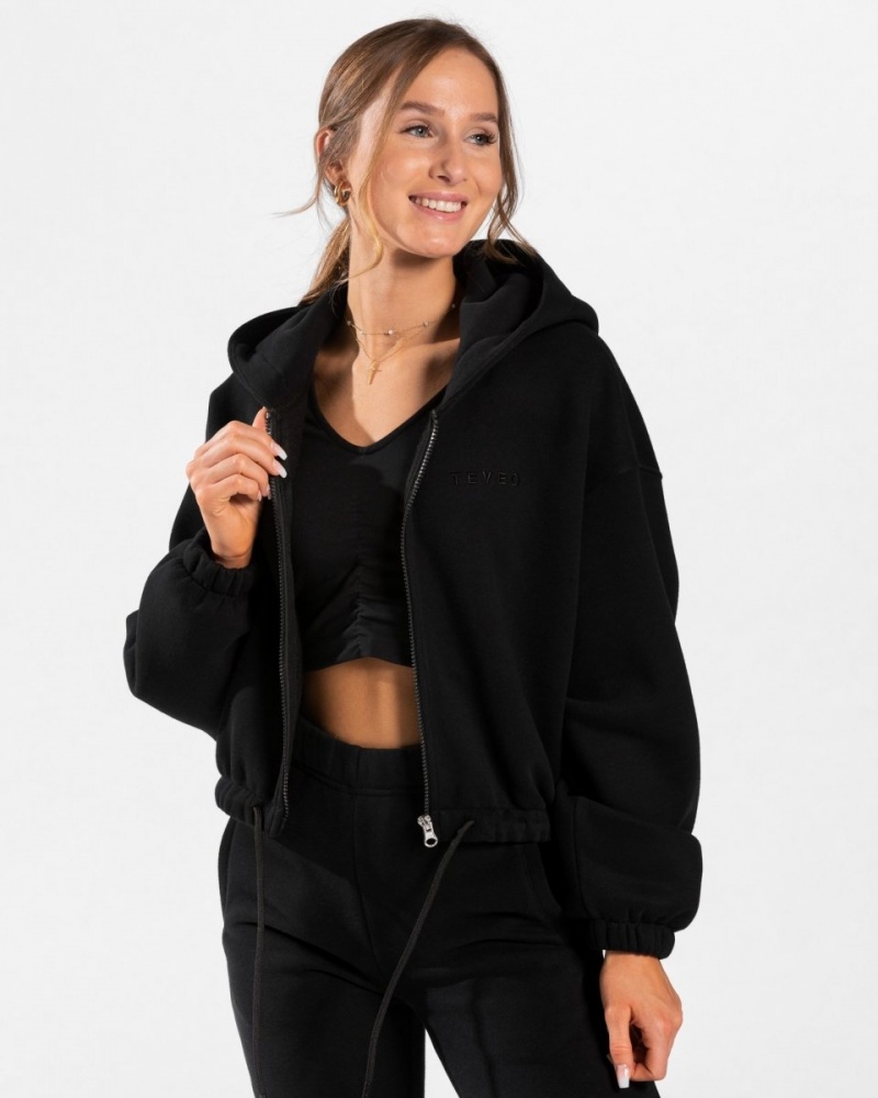 Black Teveo Iconic Oversized Women\'s Hoodie | UK-YFNP56198