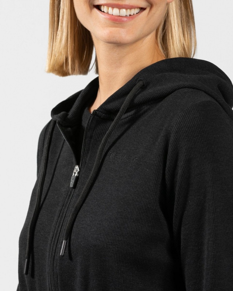 Black Teveo Lounge Zip Women's Hoodie | UK-QMNG09162