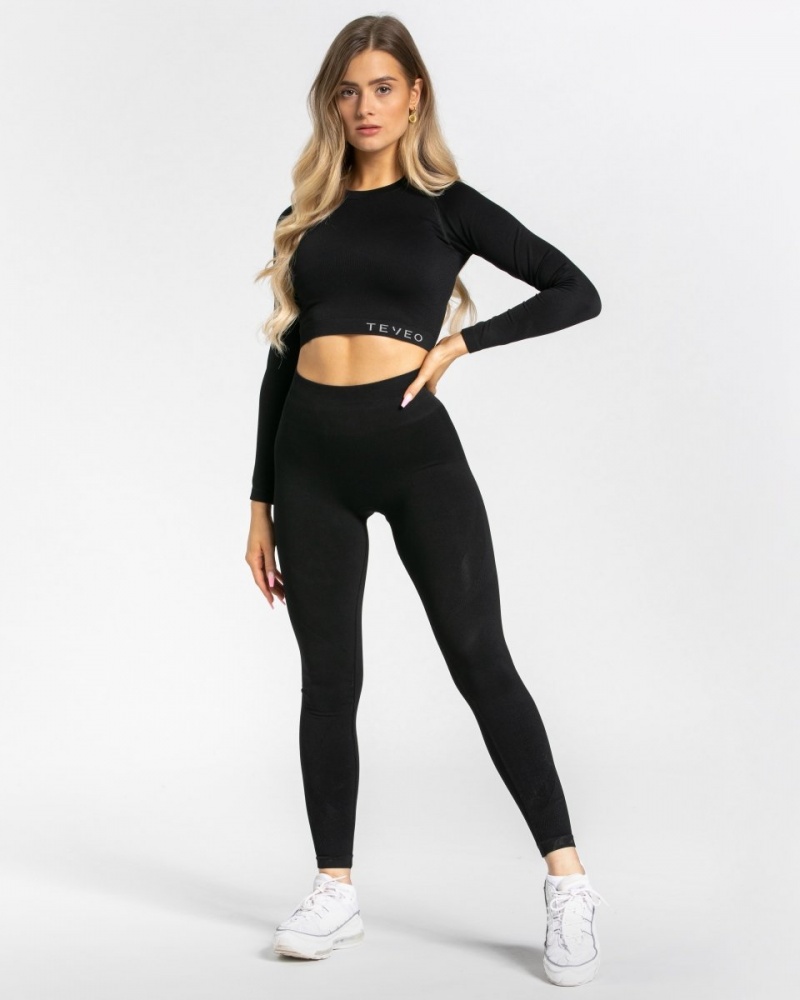 Black Teveo Power Women's Long Sleeve | UK-XVKI16430