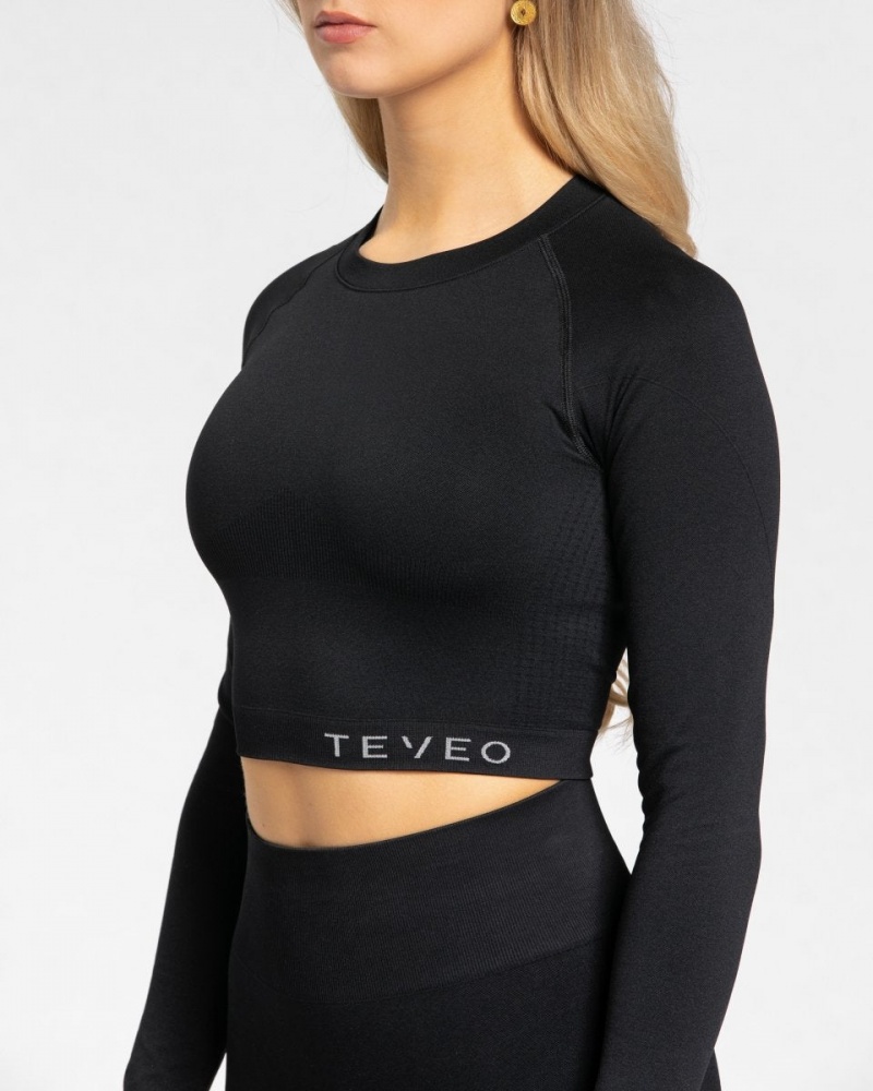 Black Teveo Power Women's Long Sleeve | UK-XVKI16430