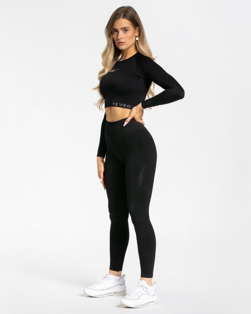 Black Teveo Power Women's Long Sleeve | UK-XVKI16430