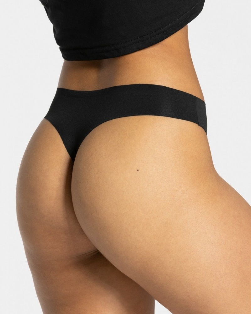 Black Teveo Seamless (2pcs) Women's Thong | UK-MKLX14836