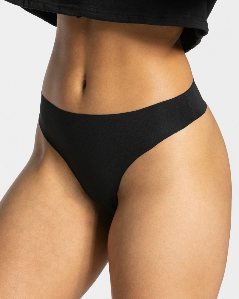 Black Teveo Seamless (2pcs) Women\'s Thong | UK-MKLX14836