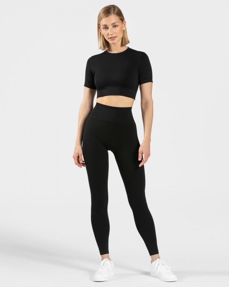 Black Teveo Sensation Crop Women's Tops | UK-VXFJ83654