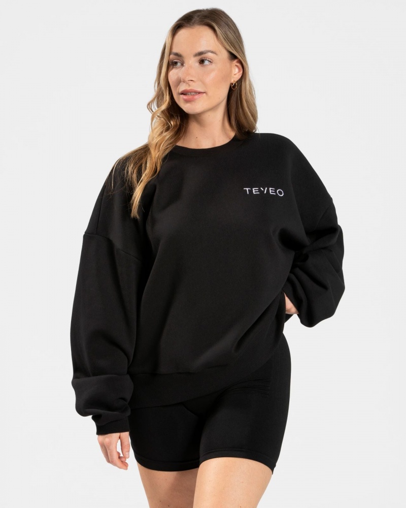 Black Teveo Signature Oversized Women's Sweaters | UK-YEJU46890