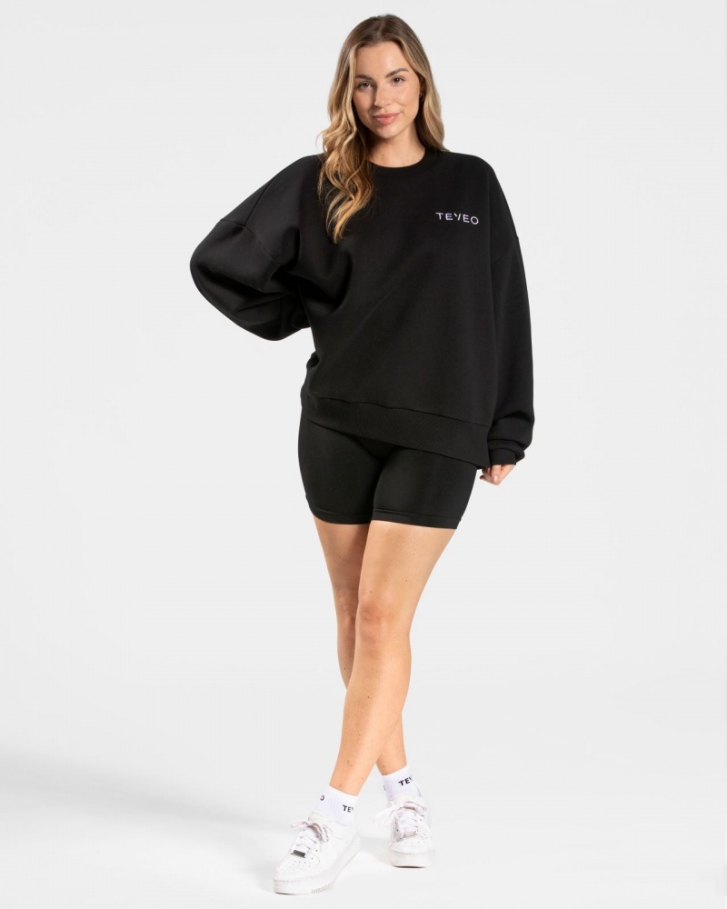 Black Teveo Signature Oversized Women's Sweaters | UK-YEJU46890