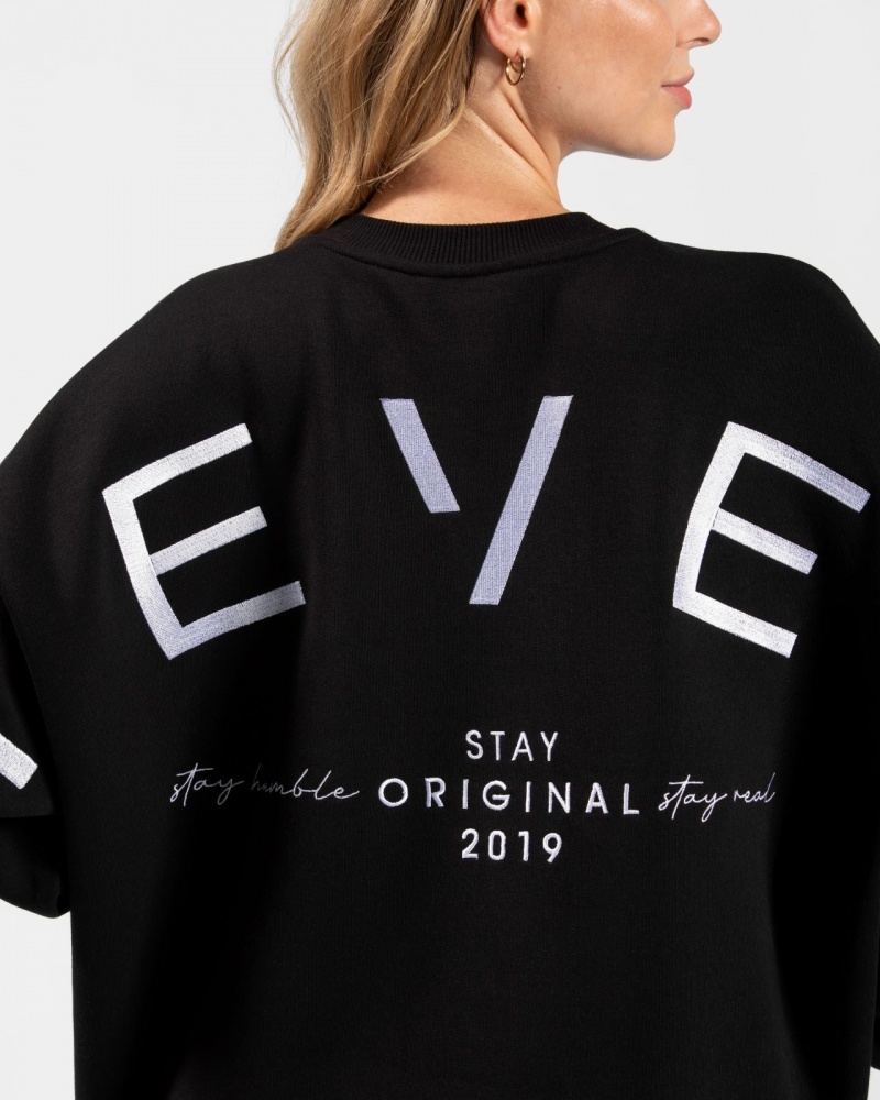 Black Teveo Signature Oversized Women's Sweaters | UK-YEJU46890