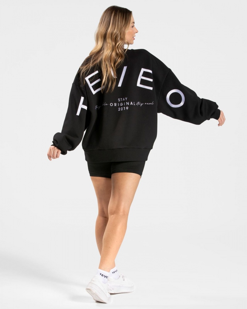 Black Teveo Signature Oversized Women's Sweaters | UK-YEJU46890