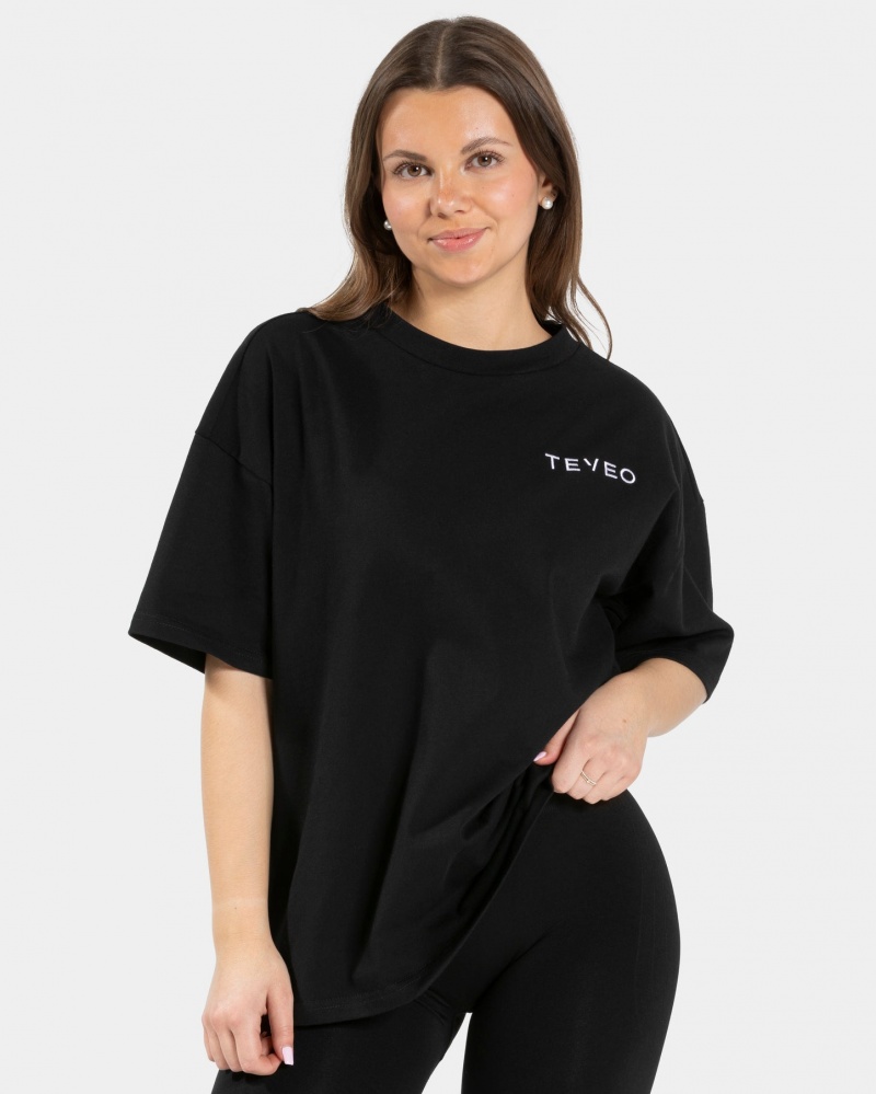 Black Teveo Signature Oversized Women's T-Shirt | UK-JVLT31698