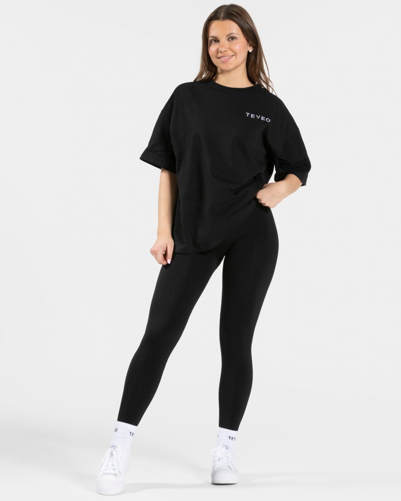 Black Teveo Signature Oversized Women's T-Shirt | UK-JVLT31698