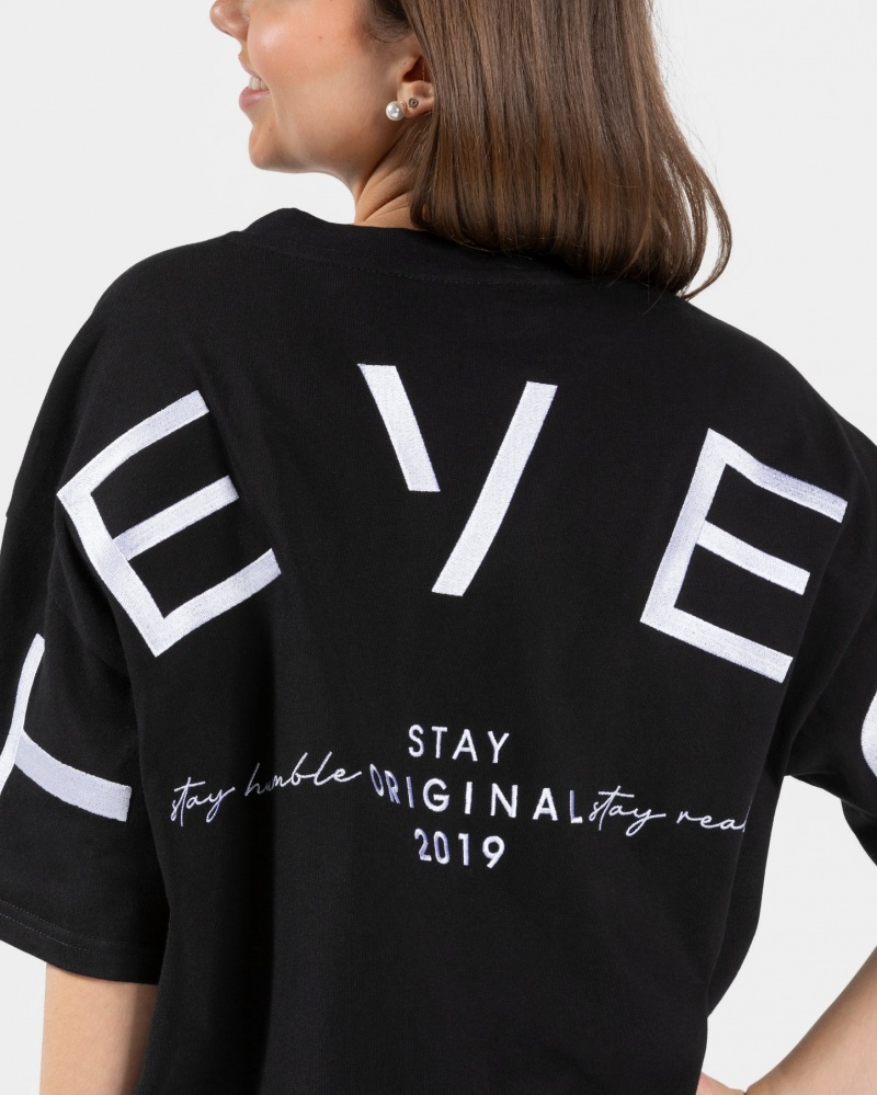 Black Teveo Signature Oversized Women's T-Shirt | UK-JVLT31698