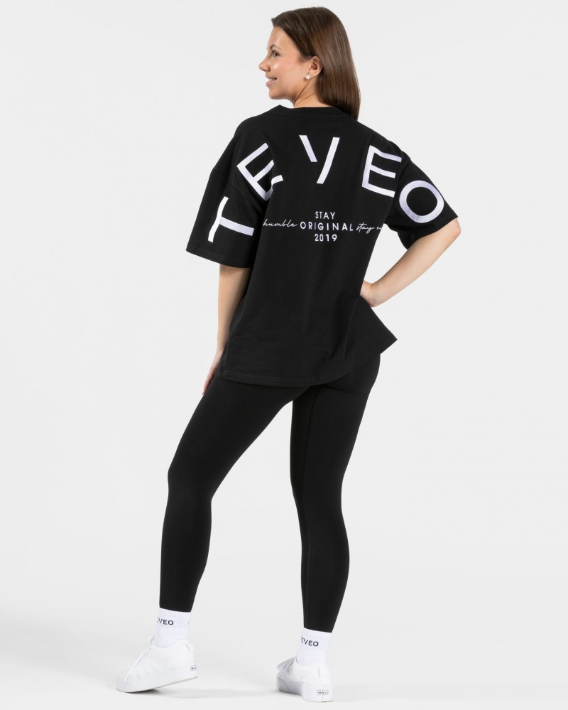 Black Teveo Signature Oversized Women's T-Shirt | UK-JVLT31698