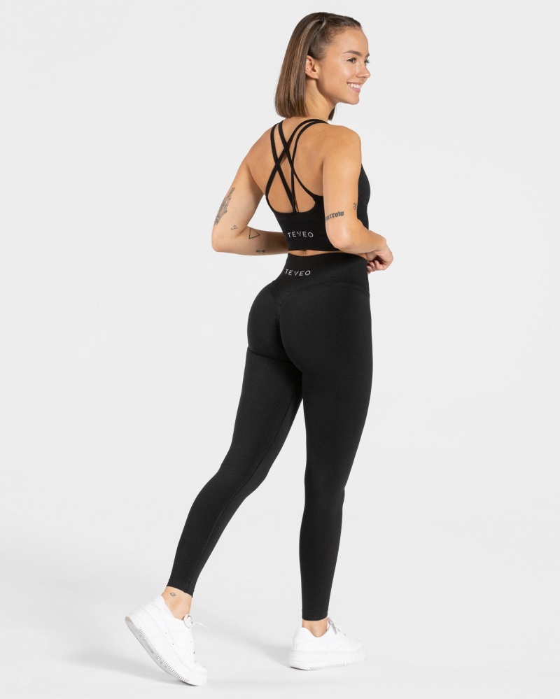 Black Teveo Statement Scrunch Women's Leggings | UK-POMX24590